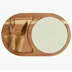 Wood and Ceramic Gourmet Cheese Board Set